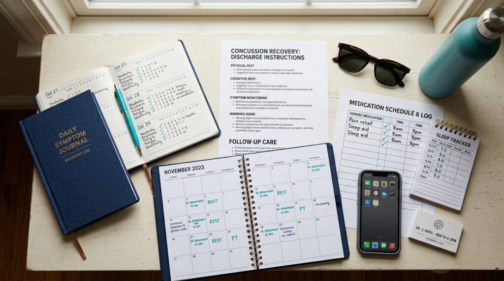 Concussion symptom journal and gradual recovery plan