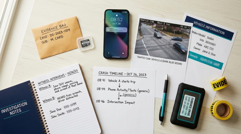 Digital records and witness information used as distracted-driving evidence